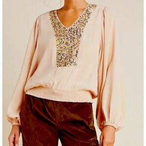 Anthropologie Maeve Blush Sequin Embellished Blouse